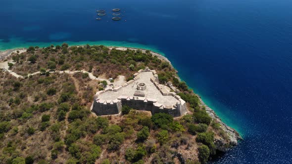 Aerial View of Porto Palermo Castle in the Albanian Riviera