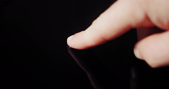 Human Finger Turns on Touch Screen Button and Activates Futuristic Artificial Intelligence