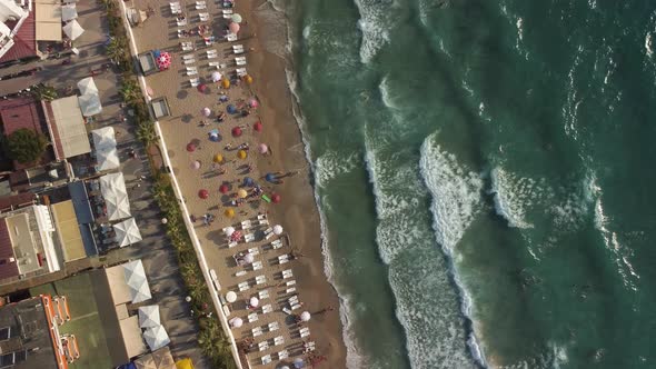 Aerial View From Above Kusadasi Coast Beach Aerial Drone Top View