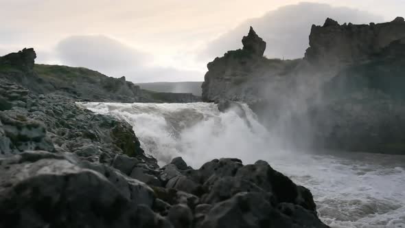 Cascading Water Of Godafoss Waterfall