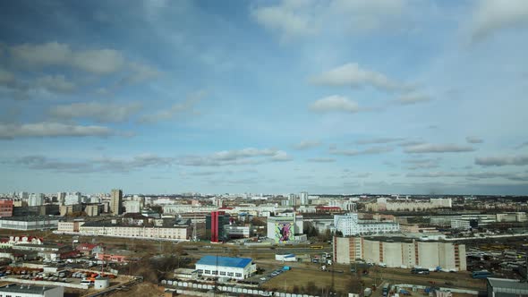 Mixed urban development. Industrial and residential area. Water city system. Aerial photography.