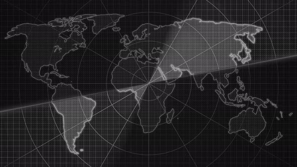 Black White Color World Map Searching Radar Hud Animated