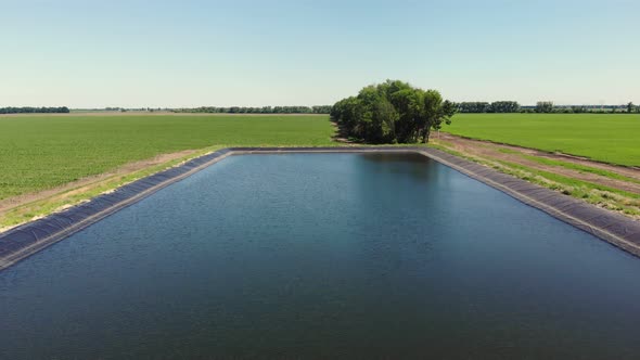 Aero. Water Expanse Above Irrigation Tank. Water Storage Pool, Reservoir for Agricultural Fields