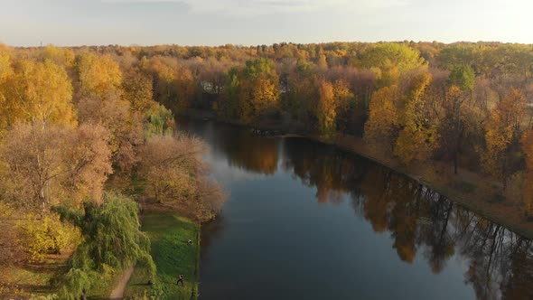 Flight Over Izmaylovo Park and Pond in Moscow Russia