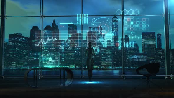 Artificial Intelligence Doing Infographic Data Research 4K alt