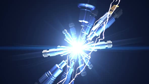 Abstract animation showing blue sparks between optical cables. Loopable. HD