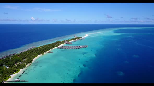 Aerial flying over tourism of beautiful sea view beach journey by blue green ocean with white sand b