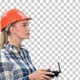 Female engineer operating a drone analyzing object, Alpha Channel - VideoHive Item for Sale