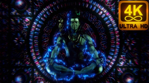 Shiva Ancient Mythology 3D yoga Lightning Animation 4k Hindu culture Abstract Texture Sacred Vj Art