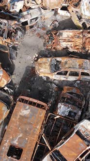 Vertical Video of Destroyed and Shot Cars in the City of Irpin Ukraine  the Consequences of the War