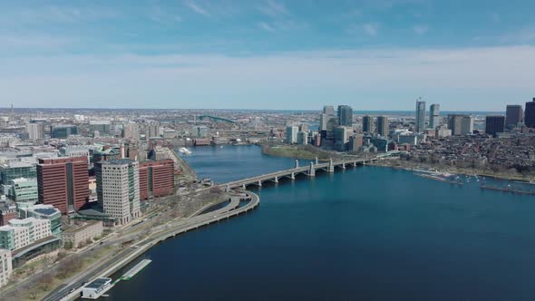 Slide and Pan Shot of Wide Charles River at Longfellow Bridge