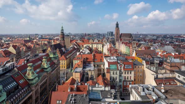 Aerial cityscape in Wroclaw, Poland