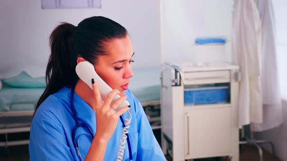 Medical Woman Operator Working in a Medicine Call Centre