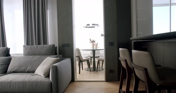 Bar Stools Modern Gray Furniture in Minimalist Interior with Transparent Door