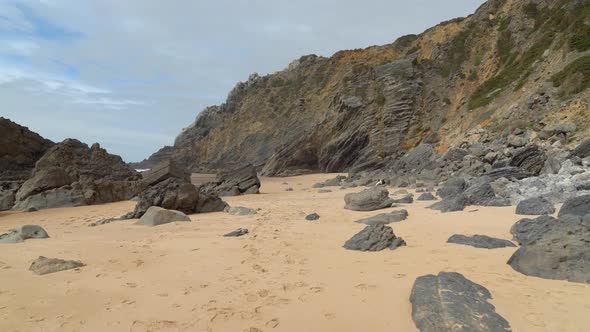 Majestic Wide View of Sandy Beach in Gruta da Adraga