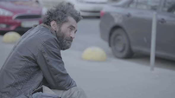 Beggar Homeless Man Tramp. Poverty. Vagrancy. Kyiv. Ukraine.