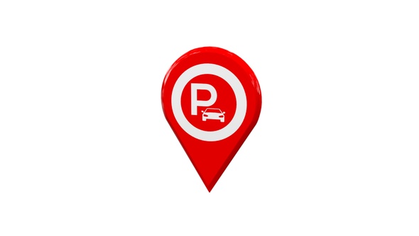 3D Red Map Location Pin With Parking Area Icon V1