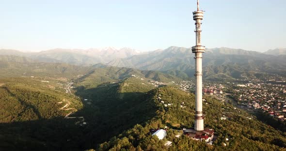 Kok Tobe Big TV Tower on the Green Hills of Almaty