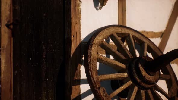 Old Wood Wheel and Black Door at White House