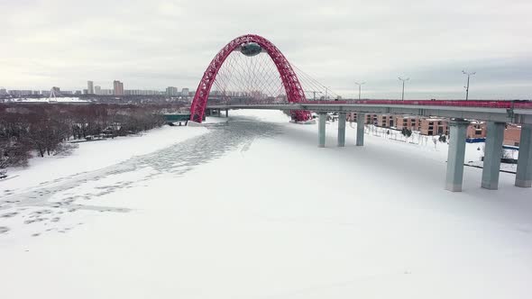 Zhivopisniy bridge, Moscow, Russia. Aerial