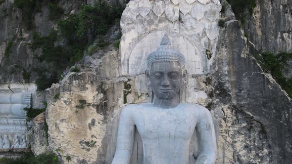 Aerial view of Buddha statue in Phnom Sampov, Battambang, Cambodia.