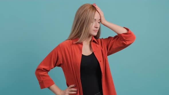 Portrait of Annoyed Girl Making Face Palm Gesture, Feeling Bored.