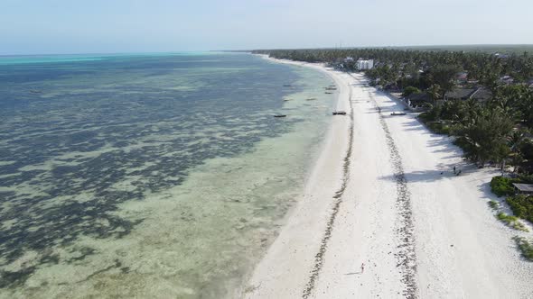 Aerial View of the Indian Ocean Near the Shore of the Island of Zanzibar Tanzania Slow Motion