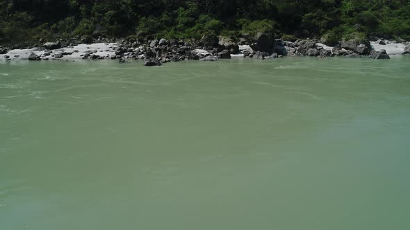 The Ganges river near Rishikesh state of Uttarakhand in India seen from the sky