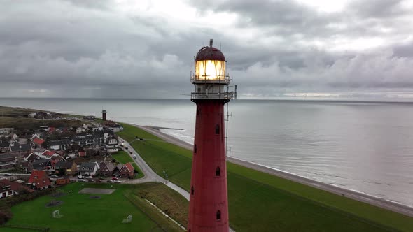 Lighthouse Tower Lange Jaap in Den Helder Drone Aerial Footage 5K Along the Sea Near the Island of