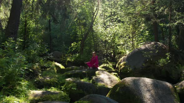 A Girl Practices Yoga in the Forest