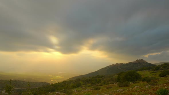 Evening sunset time-lapse in the hills near Nimrod, Israel