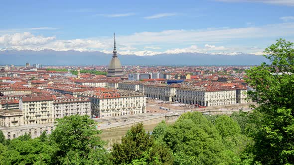 Turin, Italy. Time Lapse video of the city with  in the middle the Mole Antonelliana building.