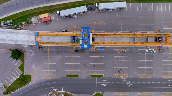 4K drone top down view of the construction site of the Metropolitan Express Network in Montreal.