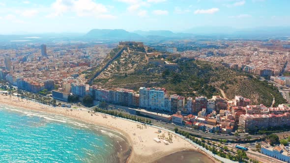 Aerial View of the Santa Barbara Castle in Alicante, Spain