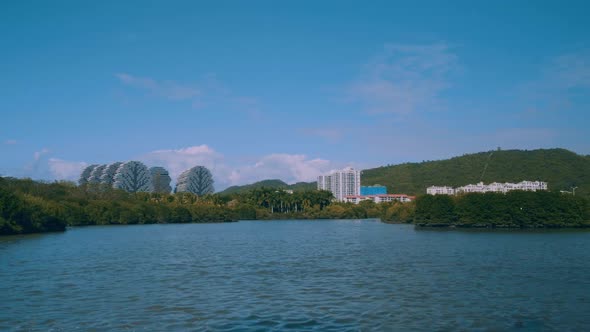 City on Waterfront Surrounded Tropical Landscape