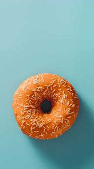 Eating Glazed Donut with Sprinkles on Blue Background