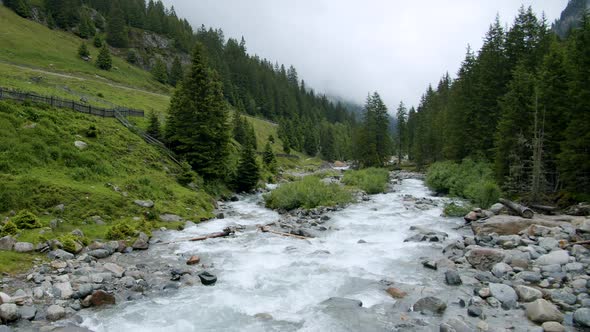 Alpine River Near Grawa Waterfall in Stubai Austria