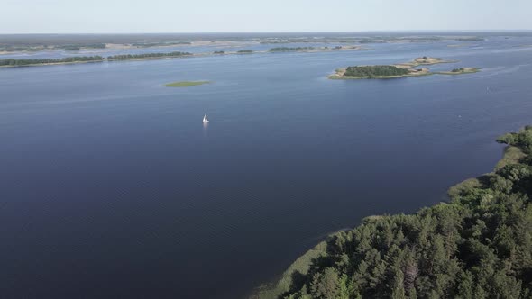 Dnipro River. Aerial View. Ukraine. Slow Motion