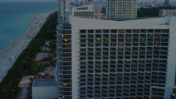 Aerial view of hotels on Miami Beach coastline