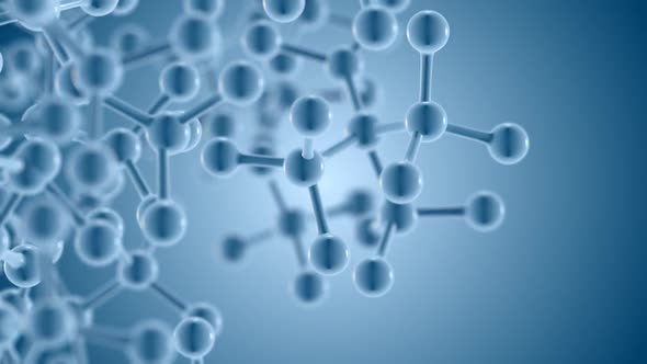 Rotating Molecule Model On A Blue Background