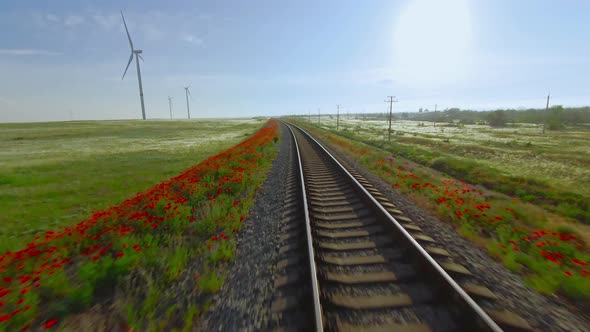 Beautiful railway on background of green field