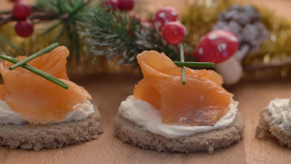 delicious smoked salmon canape with soft cheese