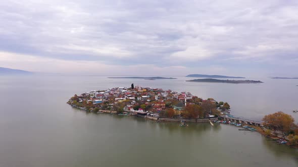 An Aerial View of Golyazi Merkez a Fishermen's Town By the Lake and the Magnificent Waters of the