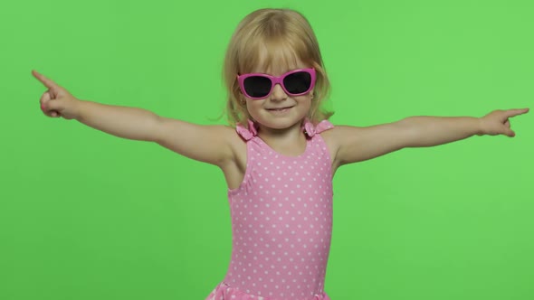 Child in Pink Swimsuit Doing Sports Exercises, Girl Fitness Training and Dancing