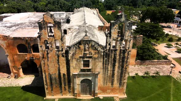 Aerial shot of old church facade