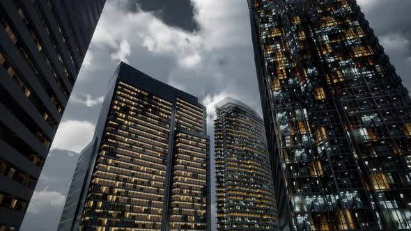 Glass Skyscrpaer Office Buildings with Dark Sky alt