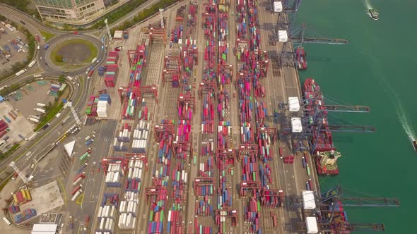 Aerial top view of container cargo ship in the export and import business and logistics