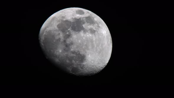 Close Up Of Last Quarter Moon Seen From Earth At Night.