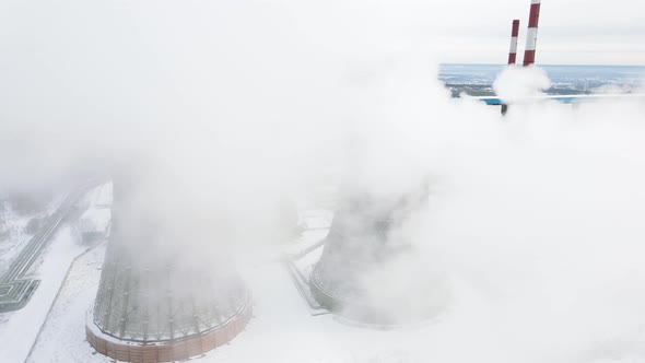 Flying Inside the Clouds of Steam From the Emitted Power Plant