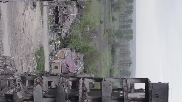 Vertical Video of a Wartorn Building in Ukraine